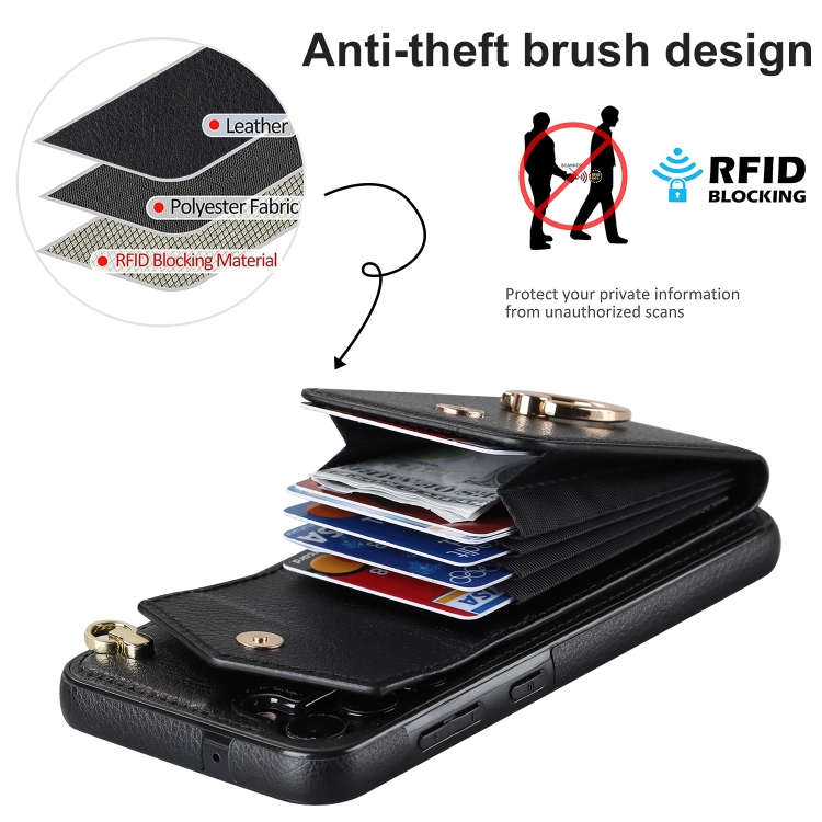 For Samsung Galaxy S23+ 5G Ring Holder RFID Card Slot Phone Case with Long Lanyard(Black) For Samsung Galaxy S23+ 5G Ring Holder RFID Card Slot Phone Case with Long Lanyard(Black)
