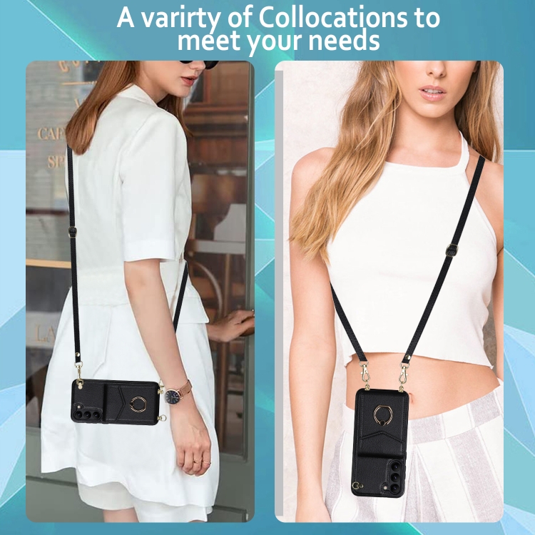 For Samsung Galaxy S23+ 5G Ring Holder RFID Card Slot Phone Case with Long Lanyard(Black) For Samsung Galaxy S23+ 5G Ring Holder RFID Card Slot Phone Case with Long Lanyard(Black)
