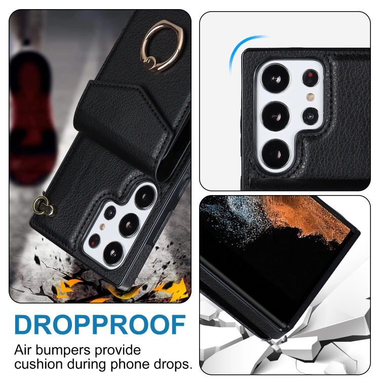 For Samsung Galaxy S23 Ultra 5G Ring Holder RFID Card Slot Phone Case with Long Lanyard(Black) For Samsung Galaxy S23 Ultra 5G Ring Holder RFID Card Slot Phone Case with Long Lanyard(Black)
