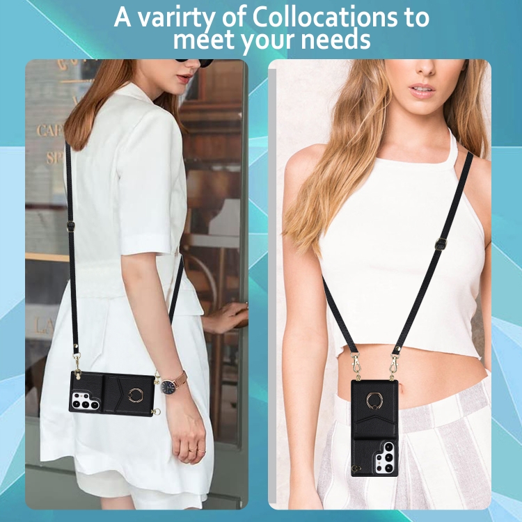 For Samsung Galaxy S23 Ultra 5G Ring Holder RFID Card Slot Phone Case with Long Lanyard(Black) For Samsung Galaxy S23 Ultra 5G Ring Holder RFID Card Slot Phone Case with Long Lanyard(Black)