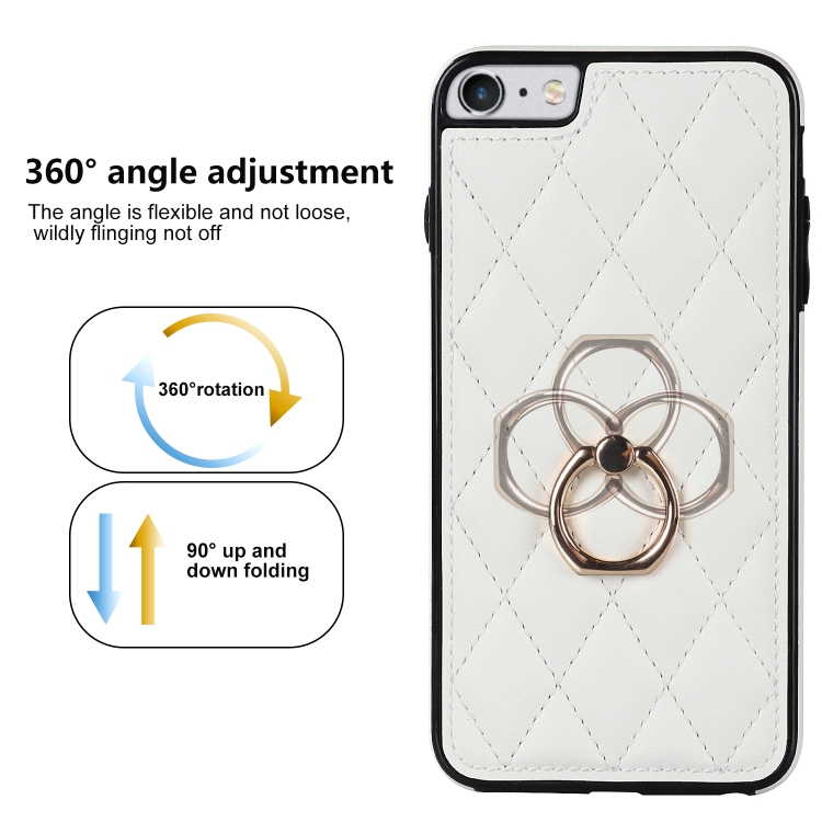For iPhone SE 2020 / SE 2022 / 7 / 8 Rhombic PU Leather Phone Case with Ring Holder(White) For iPhone SE 2020 / SE 2022 / 7 / 8 Rhombic PU Leather Phone Case with Ring Holder(White)