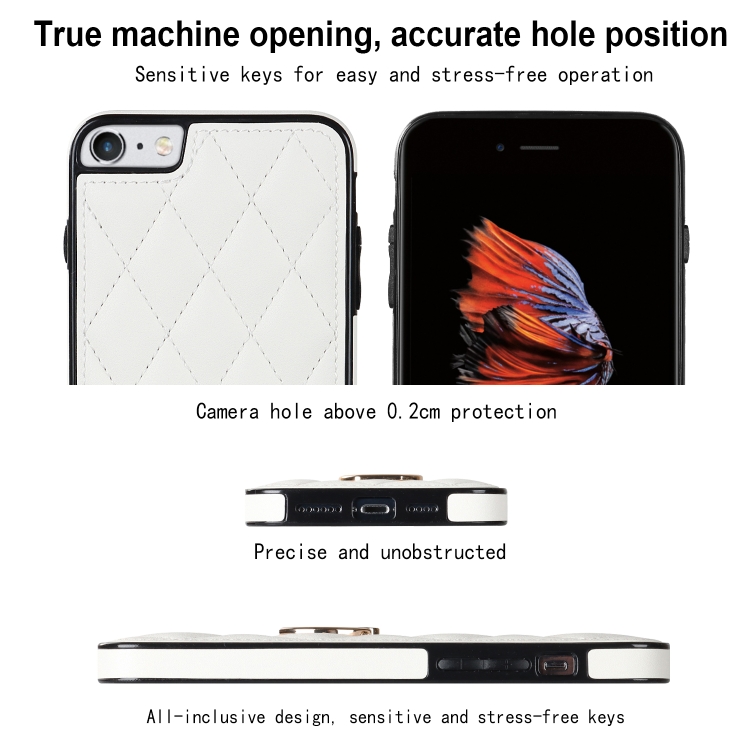 For iPhone SE 2020 / SE 2022 / 7 / 8 Rhombic PU Leather Phone Case with Ring Holder(White) For iPhone SE 2020 / SE 2022 / 7 / 8 Rhombic PU Leather Phone Case with Ring Holder(White)