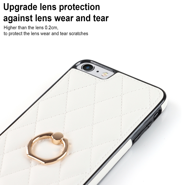 For iPhone SE 2020 / SE 2022 / 7 / 8 Rhombic PU Leather Phone Case with Ring Holder(White) For iPhone SE 2020 / SE 2022 / 7 / 8 Rhombic PU Leather Phone Case with Ring Holder(White)