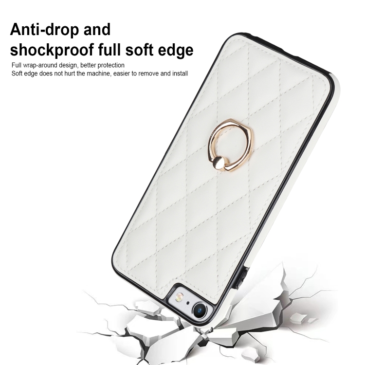 For iPhone SE 2020 / SE 2022 / 7 / 8 Rhombic PU Leather Phone Case with Ring Holder(White) For iPhone SE 2020 / SE 2022 / 7 / 8 Rhombic PU Leather Phone Case with Ring Holder(White)