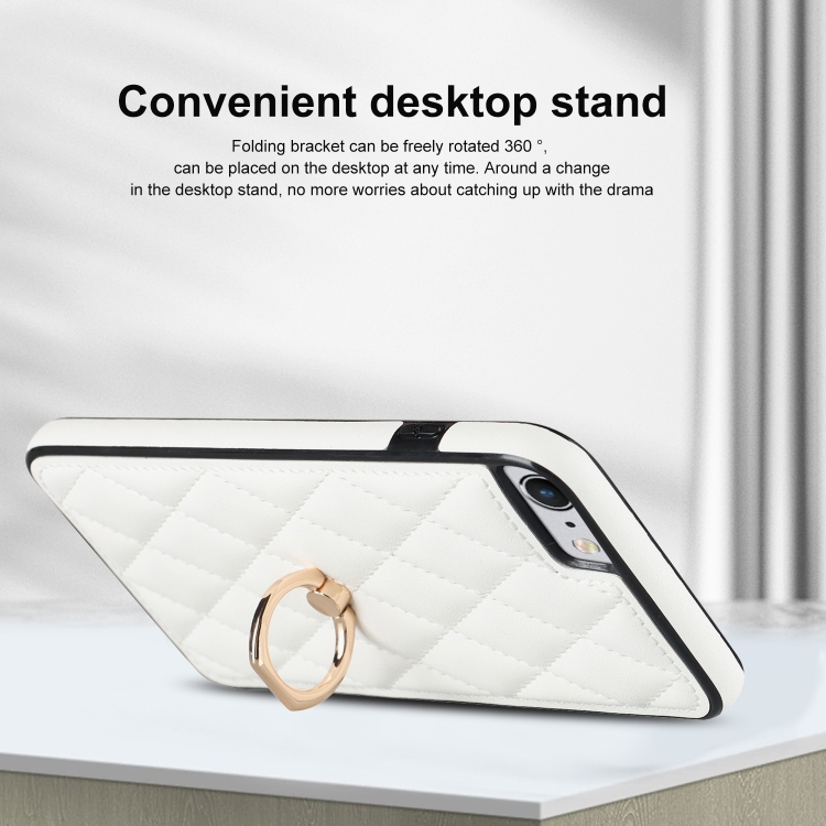 For iPhone SE 2020 / SE 2022 / 7 / 8 Rhombic PU Leather Phone Case with Ring Holder(White) For iPhone SE 2020 / SE 2022 / 7 / 8 Rhombic PU Leather Phone Case with Ring Holder(White)