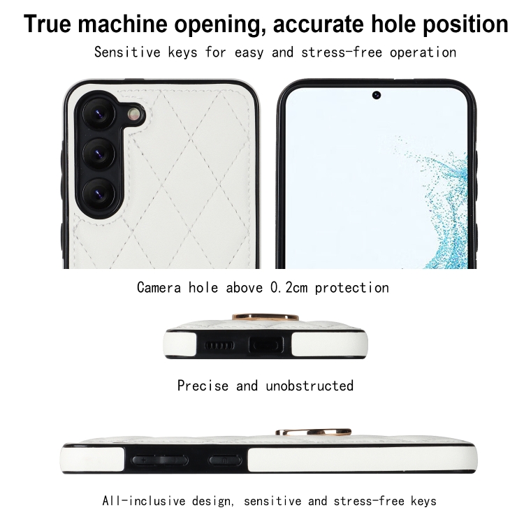 For Samsung Galaxy S23+ 5G Rhombic PU Leather Phone Case with Ring Holder(White) For Samsung Galaxy S23+ 5G Rhombic PU Leather Phone Case with Ring Holder(White)