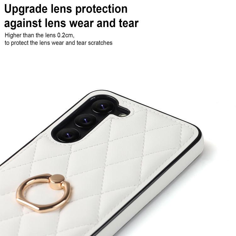 For Samsung Galaxy S23+ 5G Rhombic PU Leather Phone Case with Ring Holder(White) For Samsung Galaxy S23+ 5G Rhombic PU Leather Phone Case with Ring Holder(White)