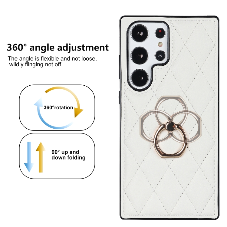 For Samsung Galaxy S23 Ultra 5G Rhombic PU Leather Phone Case with Ring Holder(White) For Samsung Galaxy S23 Ultra 5G Rhombic PU Leather Phone Case with Ring Holder(White)