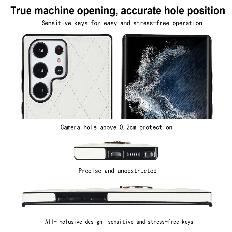 For Samsung Galaxy S23 Ultra 5G Rhombic PU Leather Phone Case with Ring Holder(White) For Samsung Galaxy S23 Ultra 5G Rhombic PU Leather Phone Case with Ring Holder(White)