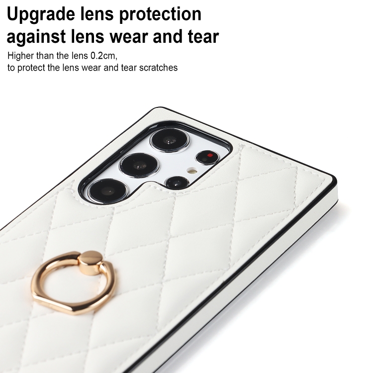For Samsung Galaxy S23 Ultra 5G Rhombic PU Leather Phone Case with Ring Holder(White) For Samsung Galaxy S23 Ultra 5G Rhombic PU Leather Phone Case with Ring Holder(White)