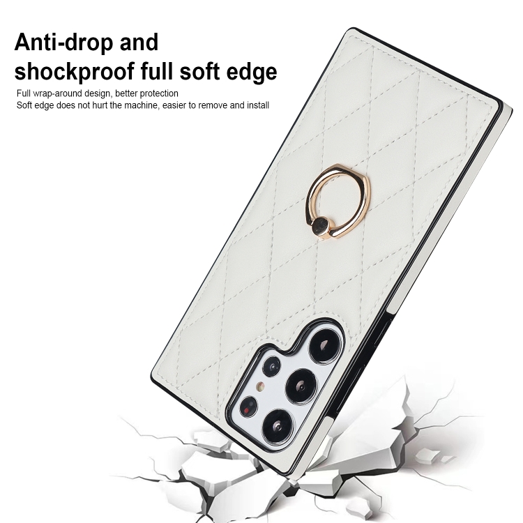For Samsung Galaxy S23 Ultra 5G Rhombic PU Leather Phone Case with Ring Holder(White) For Samsung Galaxy S23 Ultra 5G Rhombic PU Leather Phone Case with Ring Holder(White)