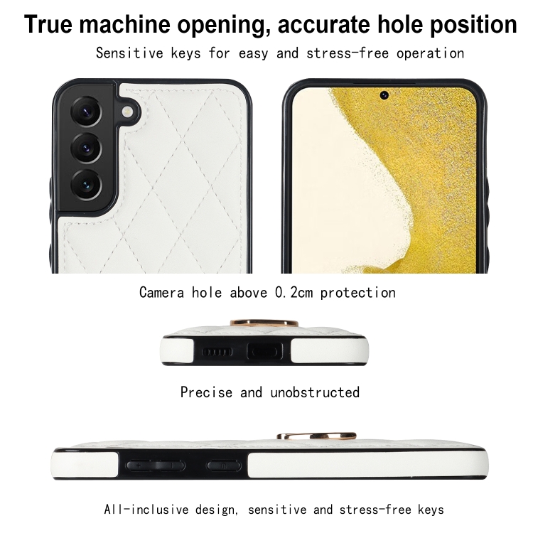 For Samsung Galaxy S22 5G Rhombic PU Leather Phone Case with Ring Holder(White) For Samsung Galaxy S22 5G Rhombic PU Leather Phone Case with Ring Holder(White)