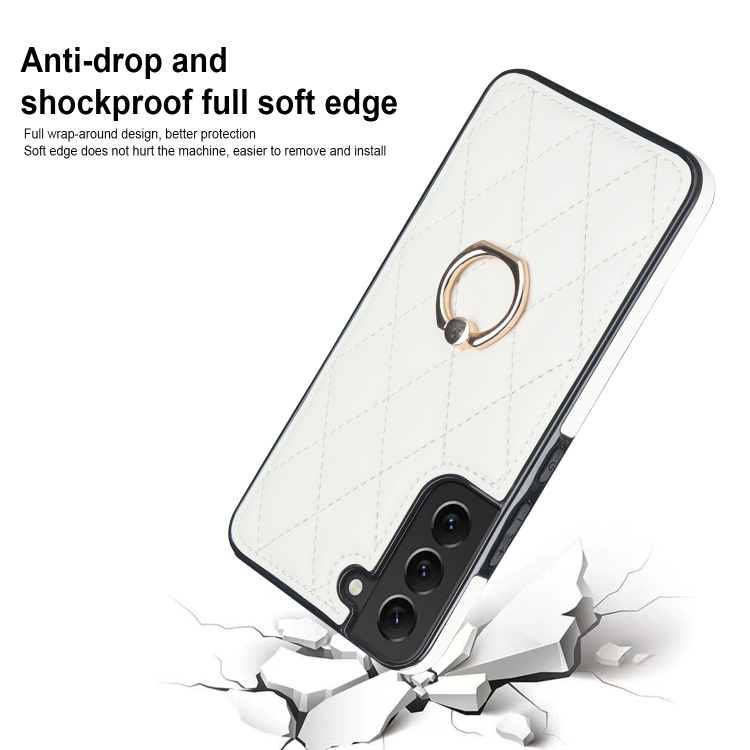 For Samsung Galaxy S22 5G Rhombic PU Leather Phone Case with Ring Holder(White) For Samsung Galaxy S22 5G Rhombic PU Leather Phone Case with Ring Holder(White)