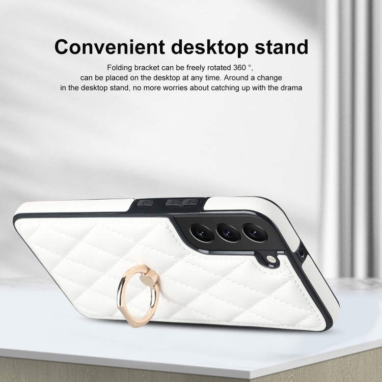 For Samsung Galaxy S22 5G Rhombic PU Leather Phone Case with Ring Holder(White) For Samsung Galaxy S22 5G Rhombic PU Leather Phone Case with Ring Holder(White)