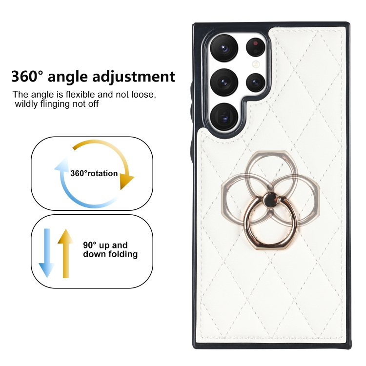 For Samsung Galaxy S22 Ultra 5G Rhombic PU Leather Phone Case with Ring Holder(White) For Samsung Galaxy S22 Ultra 5G Rhombic PU Leather Phone Case with Ring Holder(White)