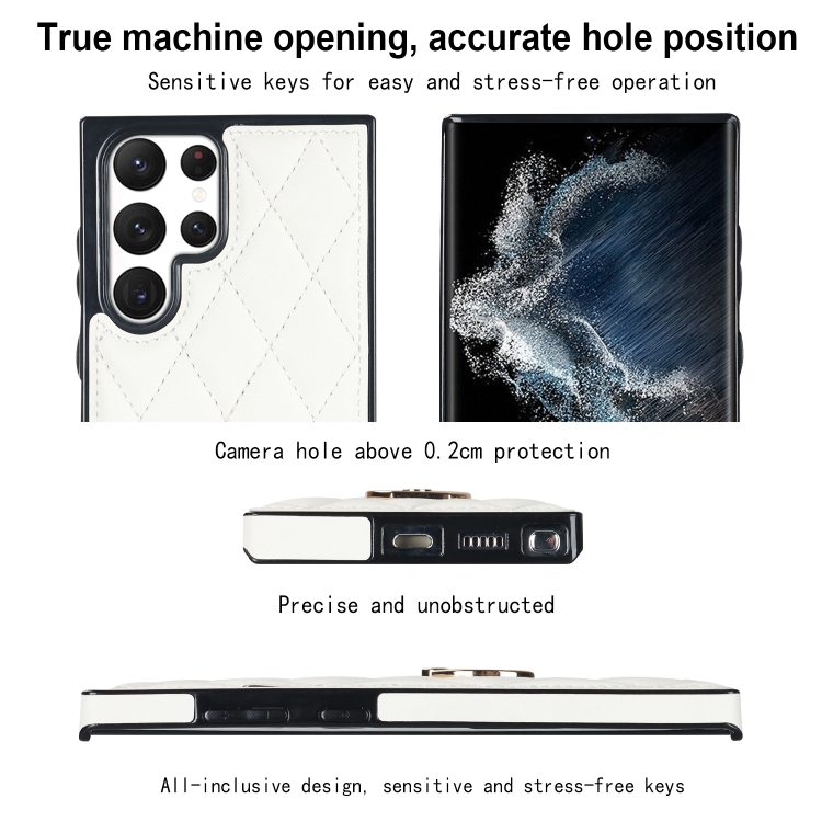 For Samsung Galaxy S22 Ultra 5G Rhombic PU Leather Phone Case with Ring Holder(White) For Samsung Galaxy S22 Ultra 5G Rhombic PU Leather Phone Case with Ring Holder(White)