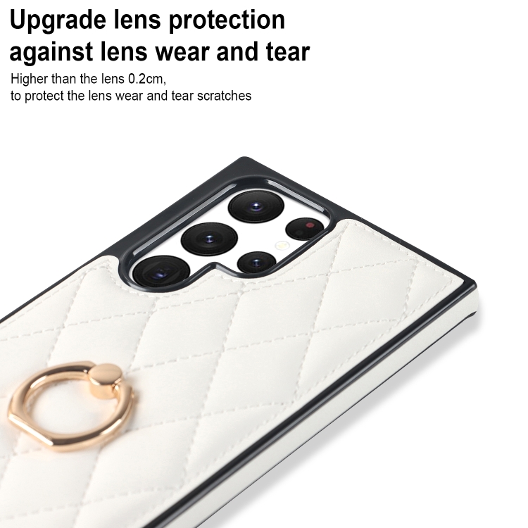For Samsung Galaxy S22 Ultra 5G Rhombic PU Leather Phone Case with Ring Holder(White) For Samsung Galaxy S22 Ultra 5G Rhombic PU Leather Phone Case with Ring Holder(White)