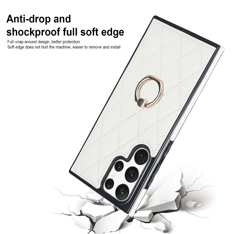 For Samsung Galaxy S22 Ultra 5G Rhombic PU Leather Phone Case with Ring Holder(White) For Samsung Galaxy S22 Ultra 5G Rhombic PU Leather Phone Case with Ring Holder(White)