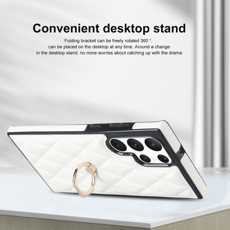 For Samsung Galaxy S22 Ultra 5G Rhombic PU Leather Phone Case with Ring Holder(White) For Samsung Galaxy S22 Ultra 5G Rhombic PU Leather Phone Case with Ring Holder(White)