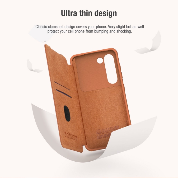 For Samsung Galaxy S23+ 5G NILLKIN QIN Series Pro Sliding Camera Cover Design Leather Phone Case(Brown) For Samsung Galaxy S23+ 5G NILLKIN QIN Series Pro Sliding Camera Cover Design Leather Phone Case(Brown)