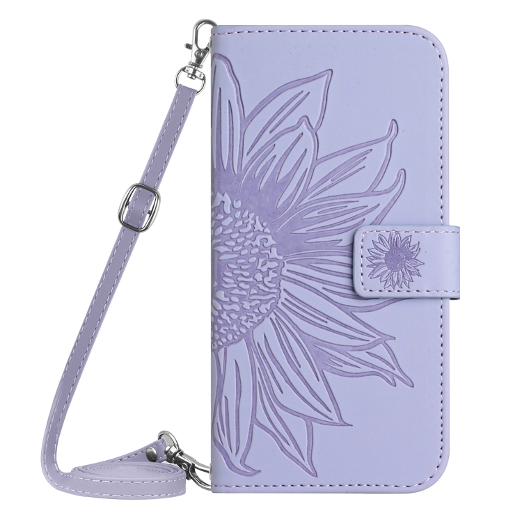 For TCL 40 SE HT04 Skin Feel Sun Flower Embossed Flip Leather Phone Case  with Lanyard(Purple)