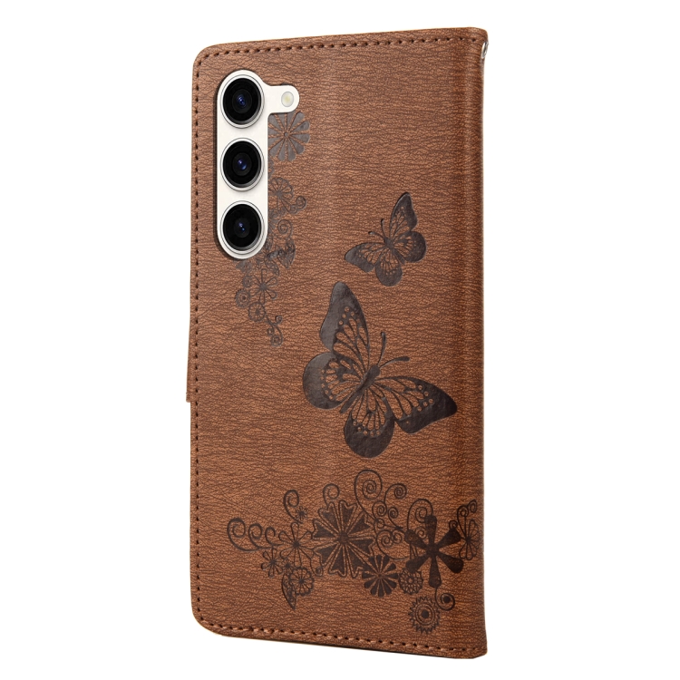 For Samsung Galaxy S23+ 5G Butterfly Embossed Horizontal Flip Leather Phone Case(Brown)