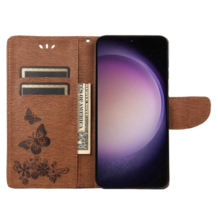 For Samsung Galaxy S23+ 5G Butterfly Embossed Horizontal Flip Leather Phone Case(Brown)
