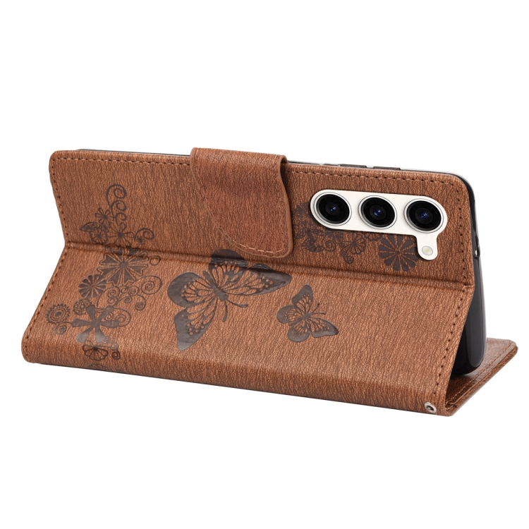 For Samsung Galaxy S23+ 5G Butterfly Embossed Horizontal Flip Leather Phone Case(Brown)