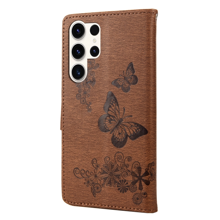 For Samsung Galaxy S23 Ultra 5G Butterfly Embossed Horizontal Flip Leather Phone Case(Brown)