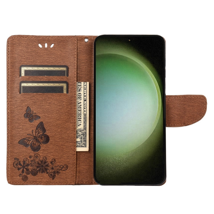 For Samsung Galaxy S23 Ultra 5G Butterfly Embossed Horizontal Flip Leather Phone Case(Brown)