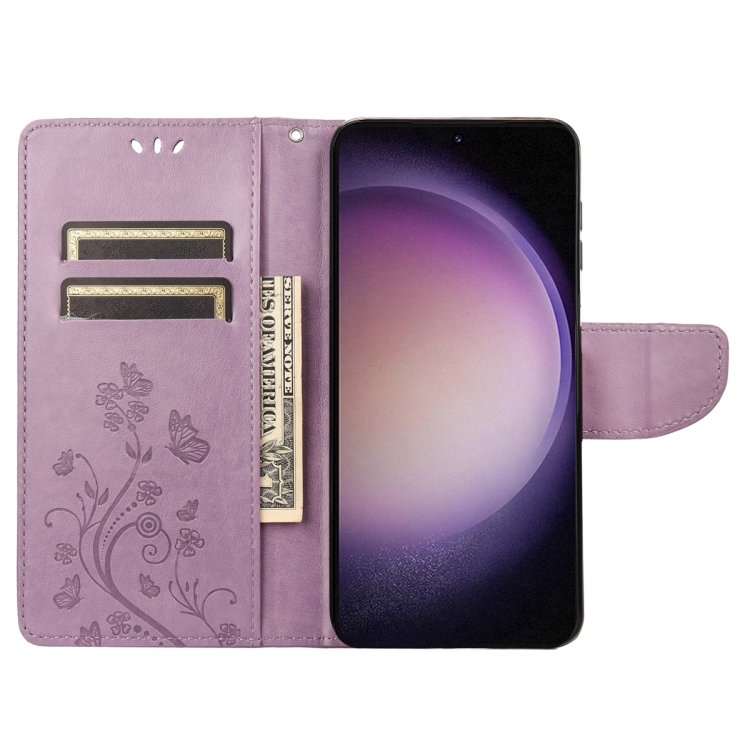 For Samsung Galaxy S23+ 5G Butterfly Flower Pattern Flip Leather Phone Case(Light Purple) For Samsung Galaxy S23+ 5G Butterfly Flower Pattern Flip Leather Phone Case(Light Purple)