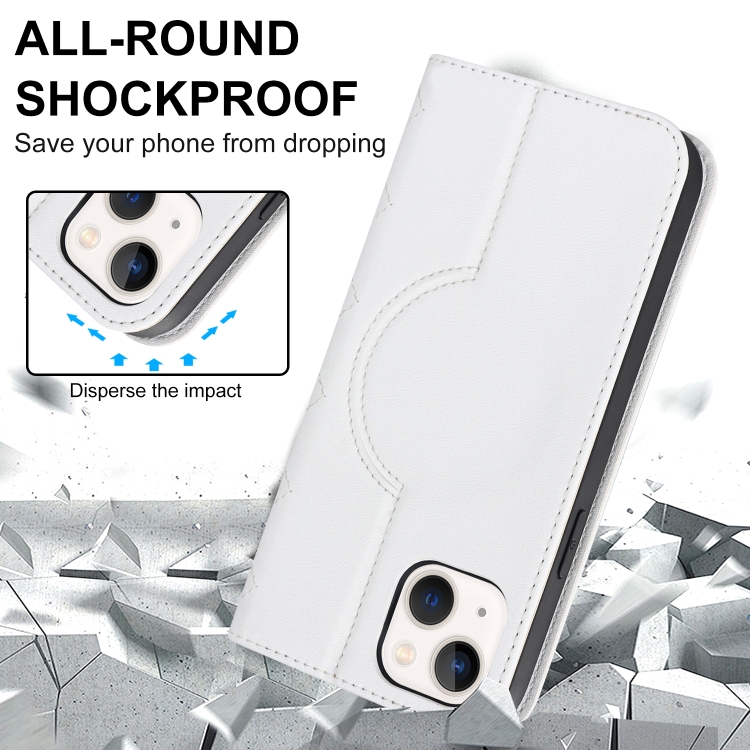 For iPhone 14 Rhombic MagSafe RFID Anti-Theft Wallet Leather Phone Case(White) For iPhone 14 Rhombic MagSafe RFID Anti-Theft Wallet Leather Phone Case(White)