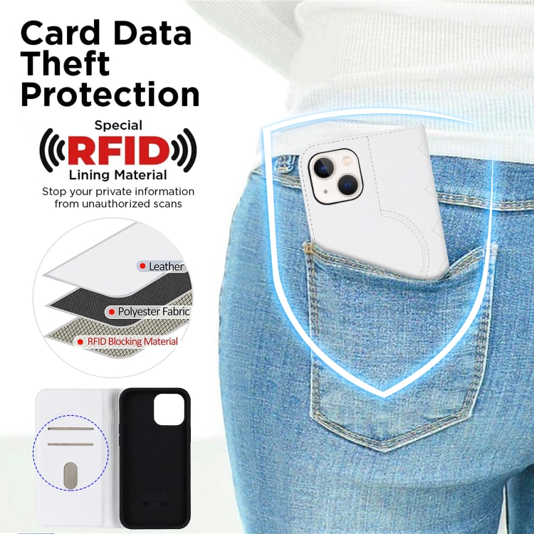 For iPhone 14 Rhombic MagSafe RFID Anti-Theft Wallet Leather Phone Case(White) For iPhone 14 Rhombic MagSafe RFID Anti-Theft Wallet Leather Phone Case(White)