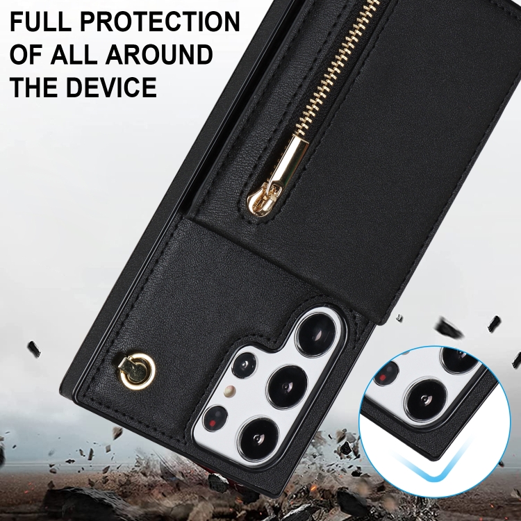 For Samsung Galaxy S23 Ultra 5G Cross-body Zipper Square TPU+PU Back Cover Case(Black) For Samsung Galaxy S23 Ultra 5G Cross-body Zipper Square TPU+PU Back Cover Case(Black)
