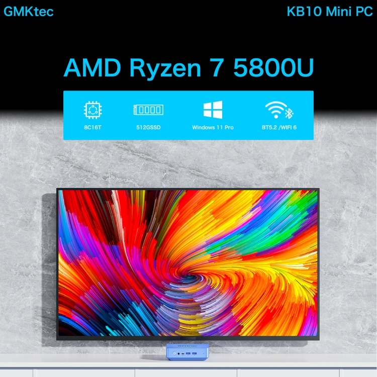 GMK KB10 Windows 11 Home Mini PC, 16 GB + 512 GB, AMD Ryzen 7 5800U Quad Core, compatible con WiFi y BT (enchufe de Reino Unido) - B2