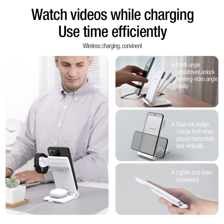NILLKIN 3 in 1 Wireless Charger with Xiaomi S1 Pro Watch Charger, Plug Type:EU Plug(White) NILLKIN 3 in 1 Wireless Charger with Xiaomi S1 Pro Watch Charger, Plug Type:EU Plug(White)