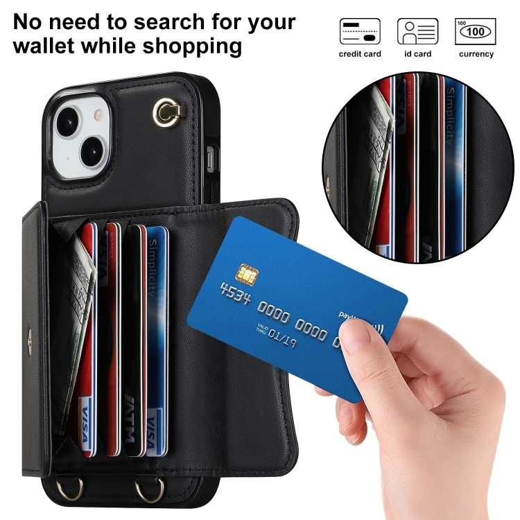 For iPhone 14 Plus RFID Card Slot Phone Case with Long Lanyard(Black) For iPhone 14 Plus RFID Card Slot Phone Case with Long Lanyard(Black)