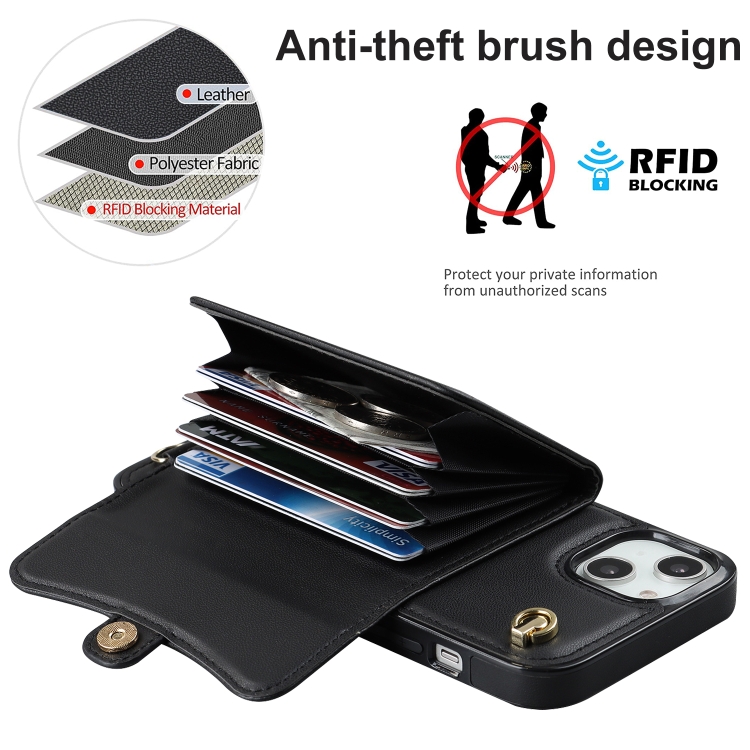 For iPhone 14 Plus RFID Card Slot Phone Case with Long Lanyard(Black) For iPhone 14 Plus RFID Card Slot Phone Case with Long Lanyard(Black)