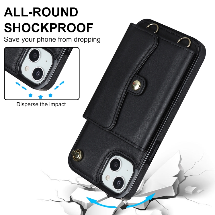 For iPhone 14 Plus RFID Card Slot Phone Case with Long Lanyard(Black) For iPhone 14 Plus RFID Card Slot Phone Case with Long Lanyard(Black)