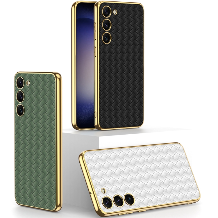 For Samsung Galaxy S23+ 5G GKK Weave Texture Electroplating PU Protective Phone Case(White) For Samsung Galaxy S23+ 5G GKK Weave Texture Electroplating PU Protective Phone Case(White)