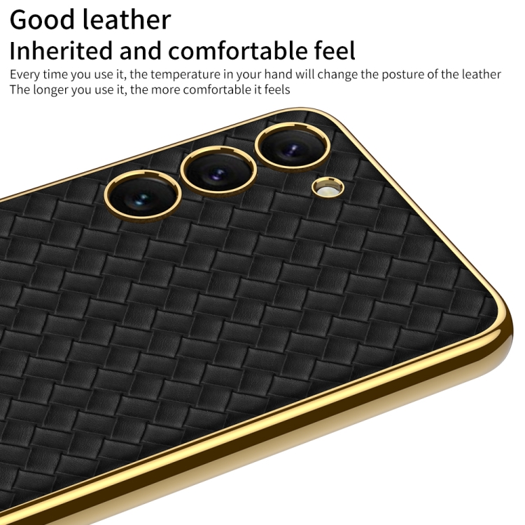 For Samsung Galaxy S23+ 5G GKK Weave Texture Electroplating PU Protective Phone Case(White) For Samsung Galaxy S23+ 5G GKK Weave Texture Electroplating PU Protective Phone Case(White)