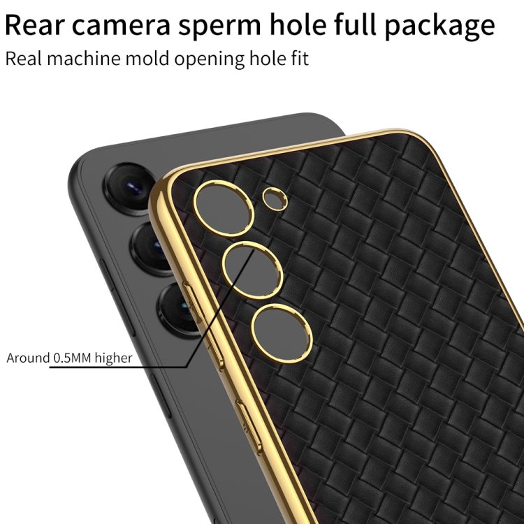 For Samsung Galaxy S23+ 5G GKK Weave Texture Electroplating PU Protective Phone Case(White) For Samsung Galaxy S23+ 5G GKK Weave Texture Electroplating PU Protective Phone Case(White)