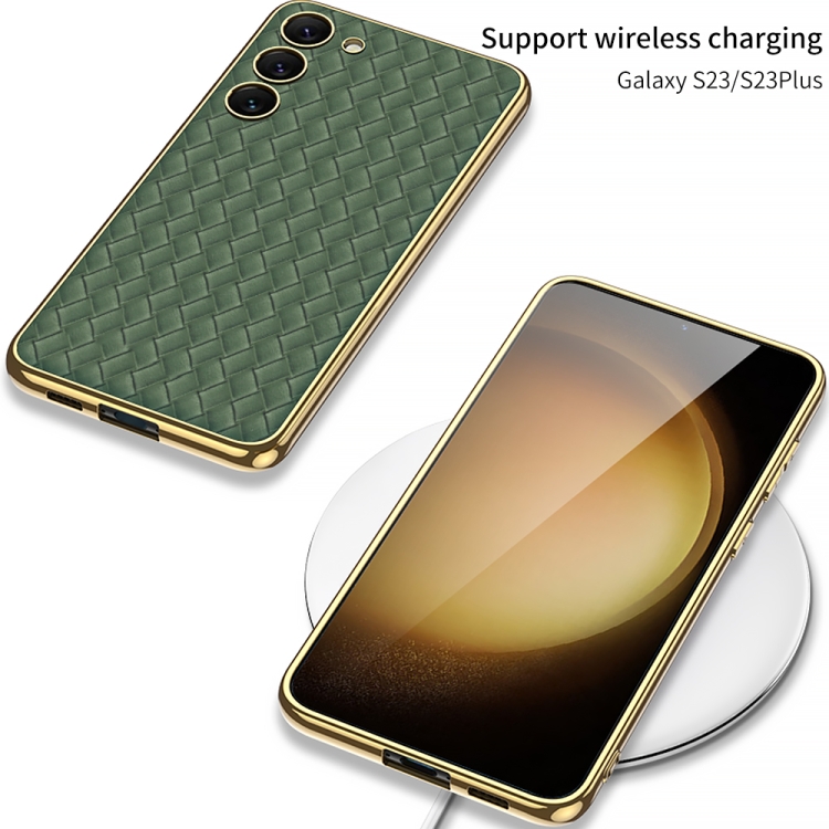 For Samsung Galaxy S23+ 5G GKK Weave Texture Electroplating PU Protective Phone Case(White) For Samsung Galaxy S23+ 5G GKK Weave Texture Electroplating PU Protective Phone Case(White)