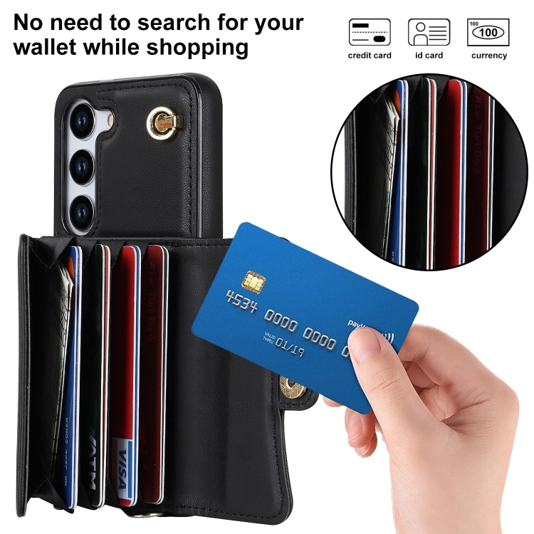 For Samsung Galaxy S23+ 5G RFID Card Slot Leather Phone Case with Long Lanyard(Black)