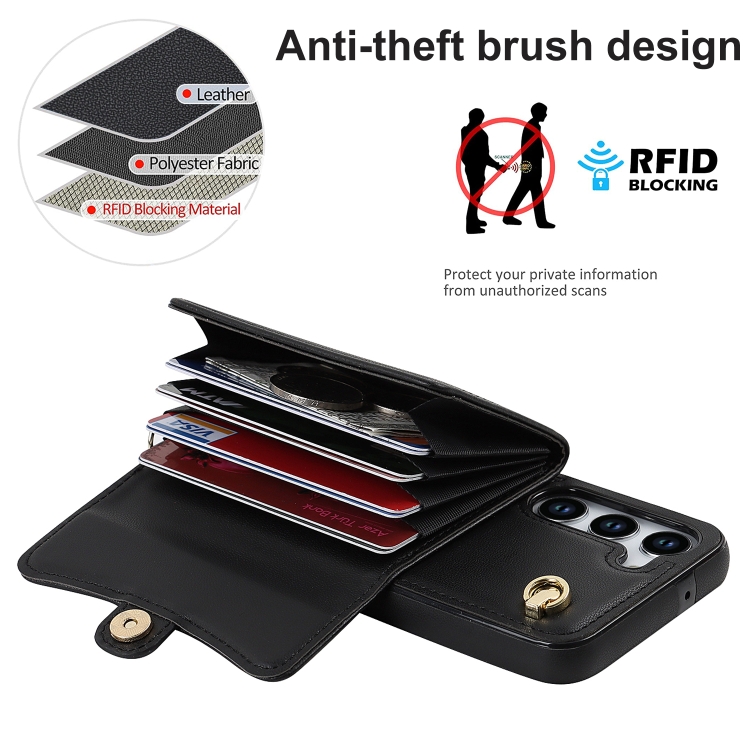 For Samsung Galaxy S23+ 5G RFID Card Slot Leather Phone Case with Long Lanyard(Black)