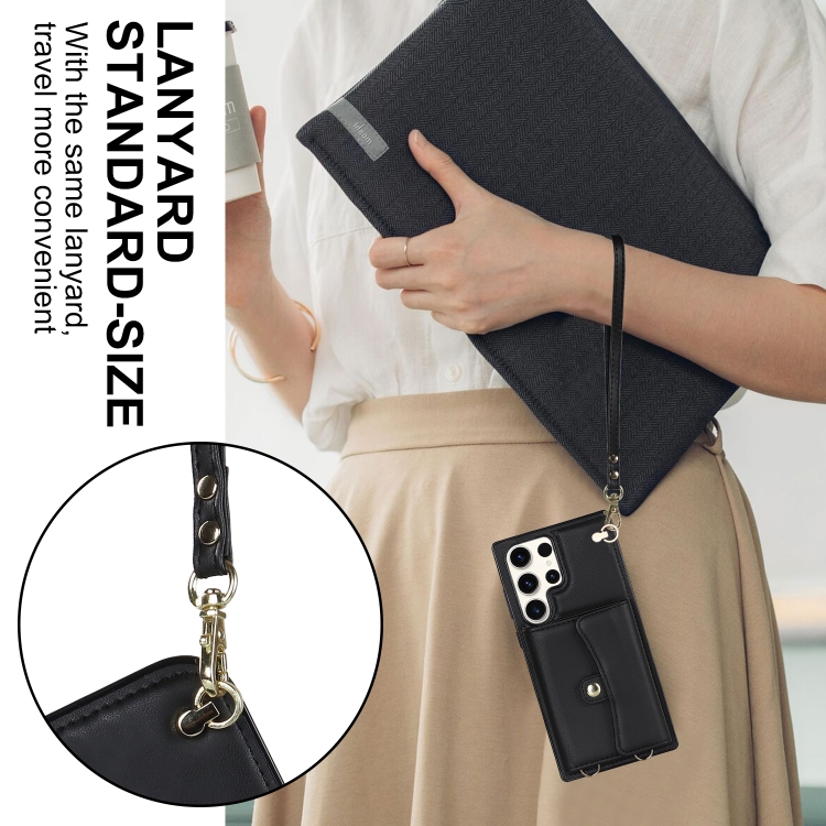 For Samsung Galaxy S23 Ultra 5G RFID Card Slot Leather Phone Case with Long Lanyard(Black) For Samsung Galaxy S23 Ultra 5G RFID Card Slot Leather Phone Case with Long Lanyard(Black)