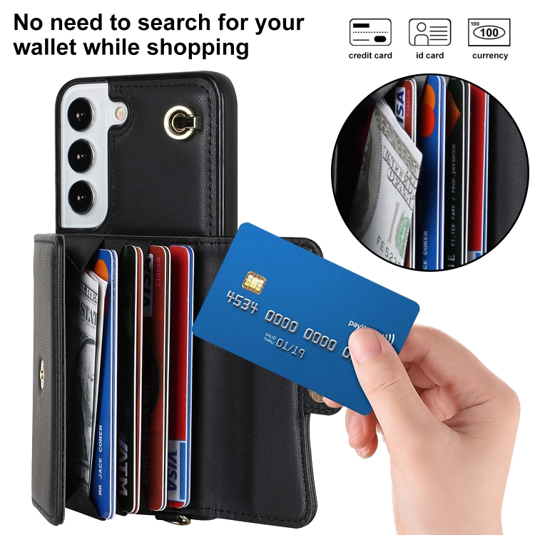 For Samsung Galaxy S22 5G RFID Card Slot Leather Phone Case with Long Lanyard(Black) For Samsung Galaxy S22 5G RFID Card Slot Leather Phone Case with Long Lanyard(Black)