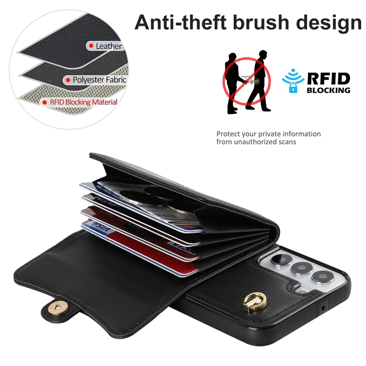 For Samsung Galaxy S22 5G RFID Card Slot Leather Phone Case with Long Lanyard(Black) For Samsung Galaxy S22 5G RFID Card Slot Leather Phone Case with Long Lanyard(Black)