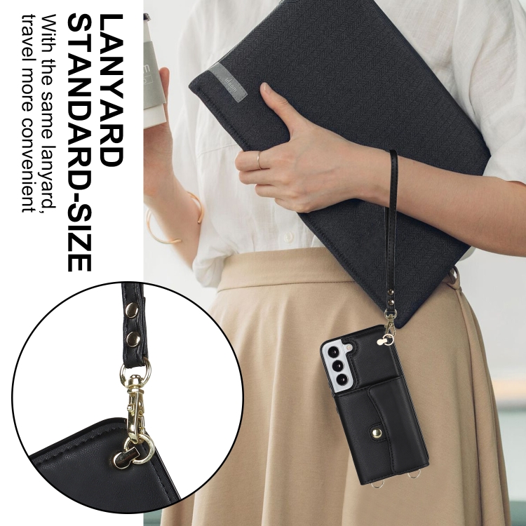 For Samsung Galaxy S22 5G RFID Card Slot Leather Phone Case with Long Lanyard(Black) For Samsung Galaxy S22 5G RFID Card Slot Leather Phone Case with Long Lanyard(Black)