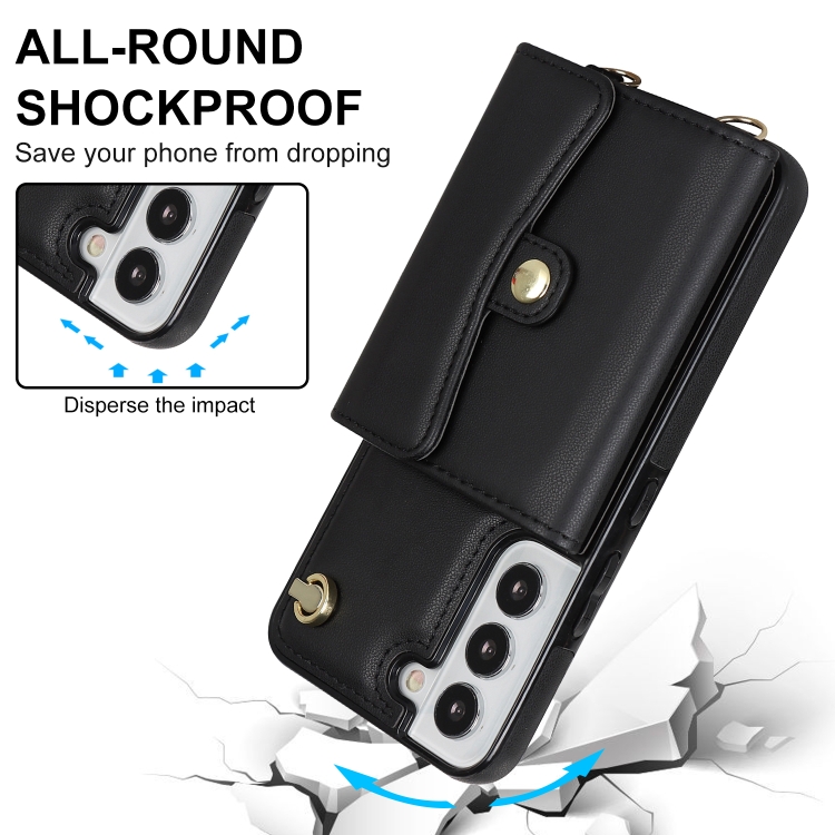 For Samsung Galaxy S22 5G RFID Card Slot Leather Phone Case with Long Lanyard(Black) For Samsung Galaxy S22 5G RFID Card Slot Leather Phone Case with Long Lanyard(Black)